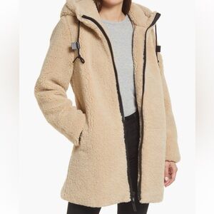 Sanctuary Women's Hooded Front Zip Faux Shearling Jacket